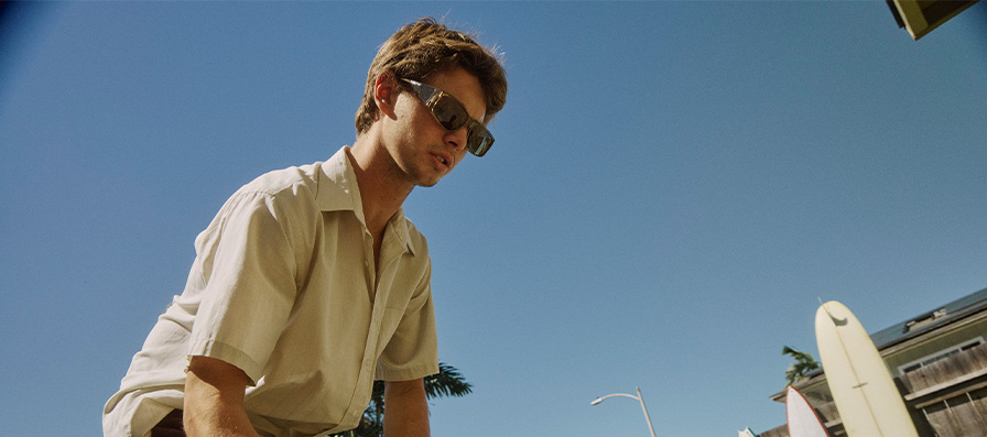 Surfer Tosh Tudor wearing the SMITH Monroe Peak sunglasses